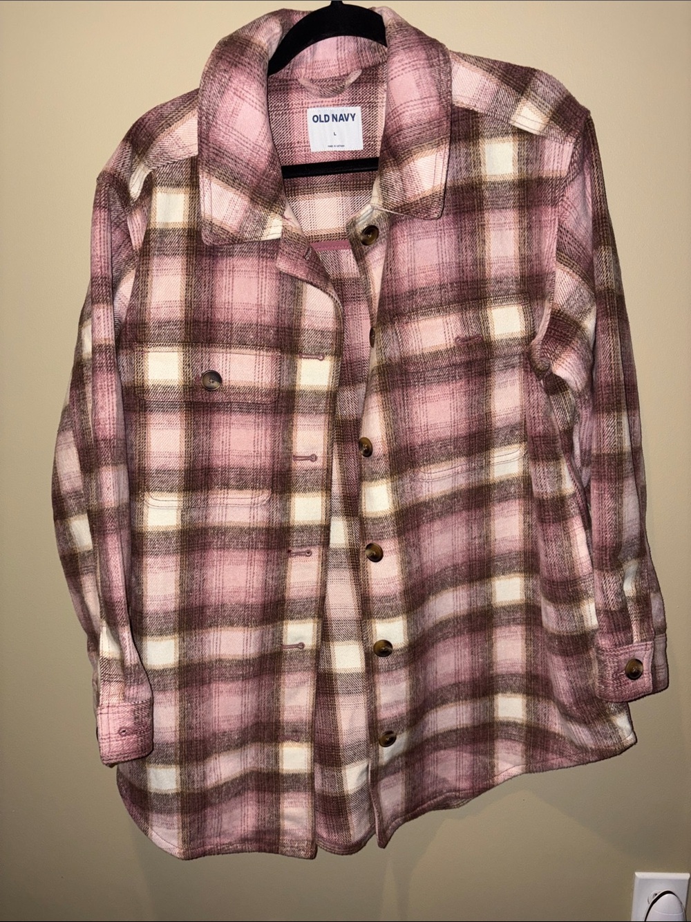 Old Navy | Women's Pink Plaid Shacket Jacket